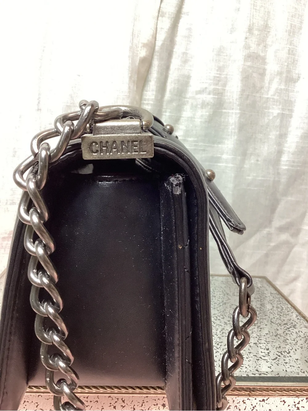 Chanel Boy Lambskin Leather Flap Bag- Black